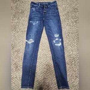 American Eagle Outfitters Dark Blue Distressed Skinny Jeans